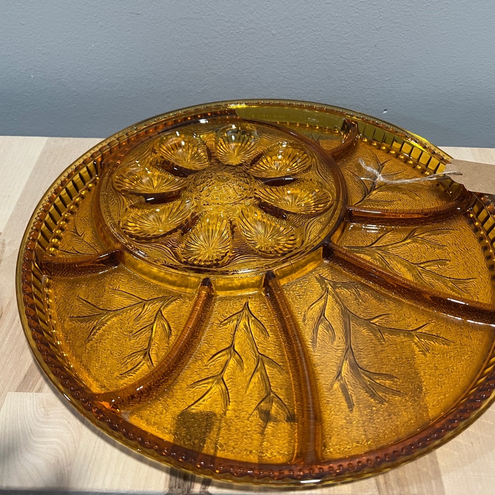 Amber Glass Divided Serving Platter